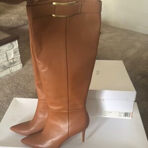 Elegant Calvin Klein Glydia Cognac Leather Knee-High Boots